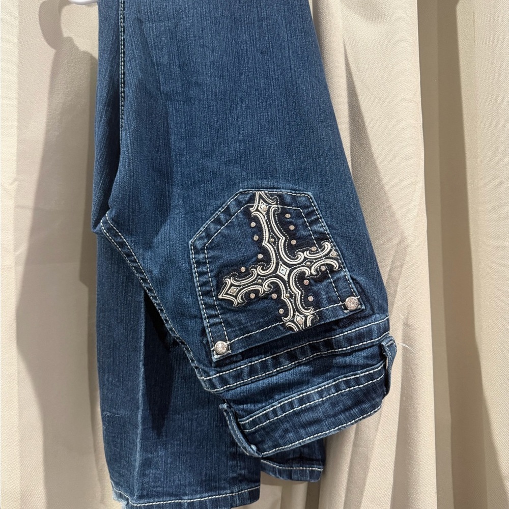 Miss Me Blue Boot Cut Jeans with Embroidered Pocket